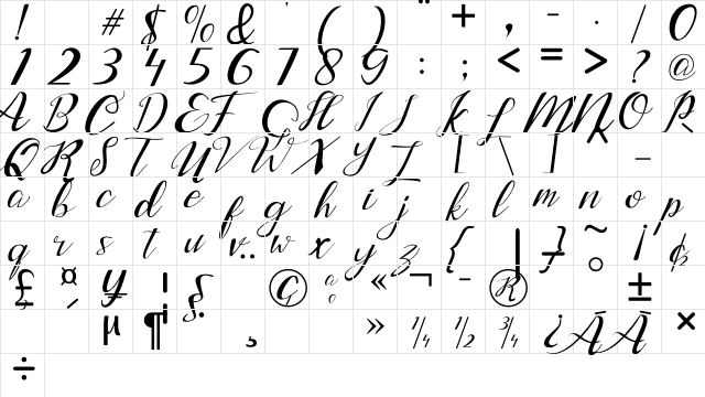 Lantting Regular  glyph index