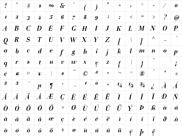 Holmen-BoldItalic Regular  glyph index