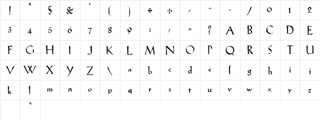 LilithHeavy Bold  glyph index