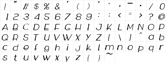 WABECO Italic  glyph index