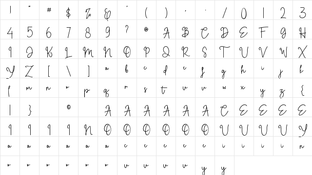 Writterose Regular  glyph index