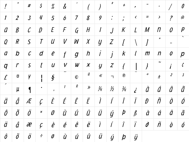 JacobyCondICG LightItalic  glyph index