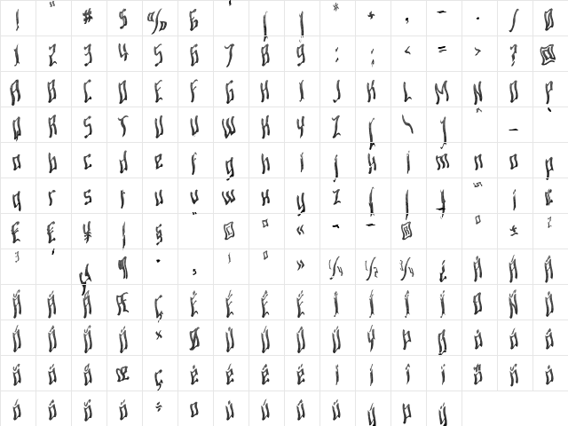 Ardour Waved Regular  glyph index