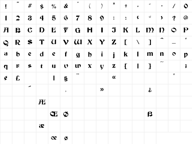 Warlock 1 Regular  glyph index