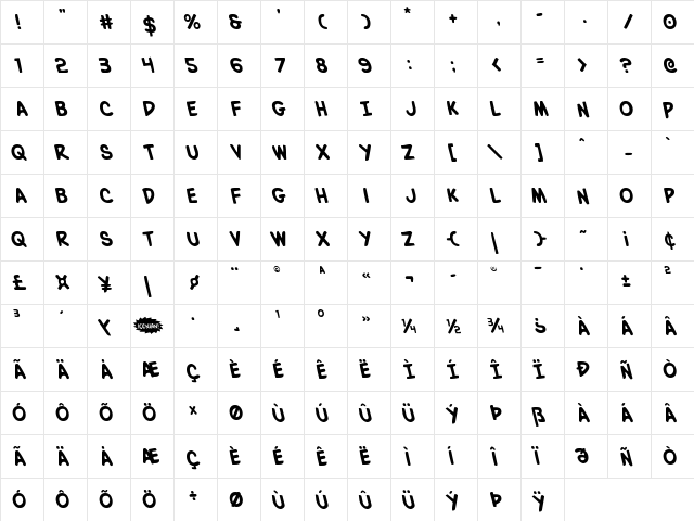 Villain Team-Up Leftalic Regular  glyph index