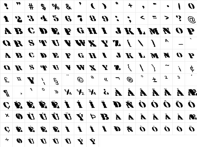 FZ UNIQUE 25 MANGLED LEFTY Normal  glyph index
