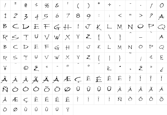 Ninja Regular  glyph index