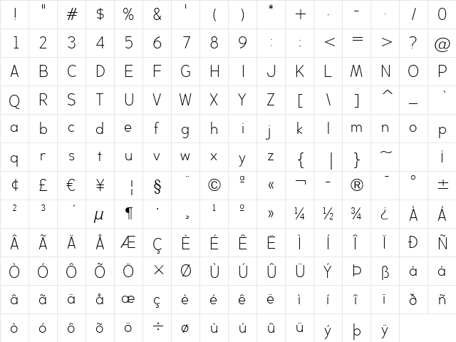 BacktalkSans BTN Lt Regular  glyph index