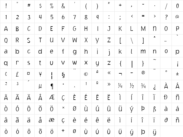Jacoby ICG XLight Regular  glyph index