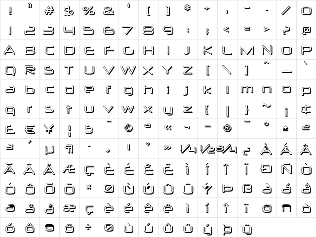 Neuropol X 3D Regular  glyph index