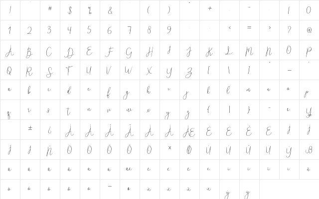 Reading Regular  glyph index