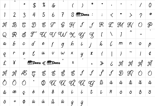 The Manaline Font Regular  glyph index