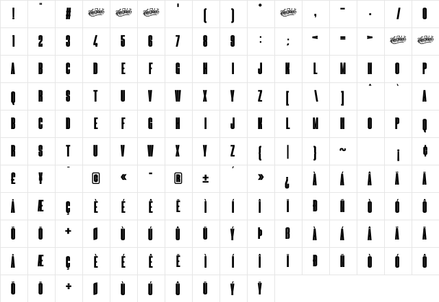 Blackheat Regular  glyph index