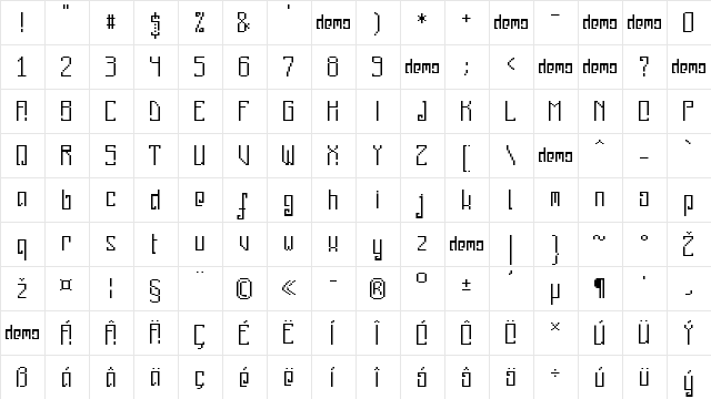 pixelanky CE DEMO Regular  glyph index