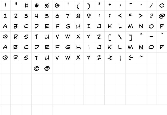 SmackAttack BB Regular  glyph index