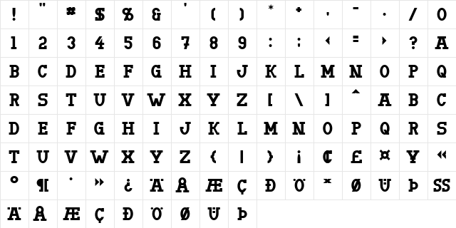 Doergon Regular  glyph index