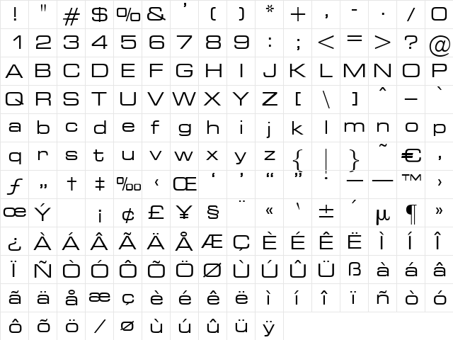TheklaExtended Regular  glyph index