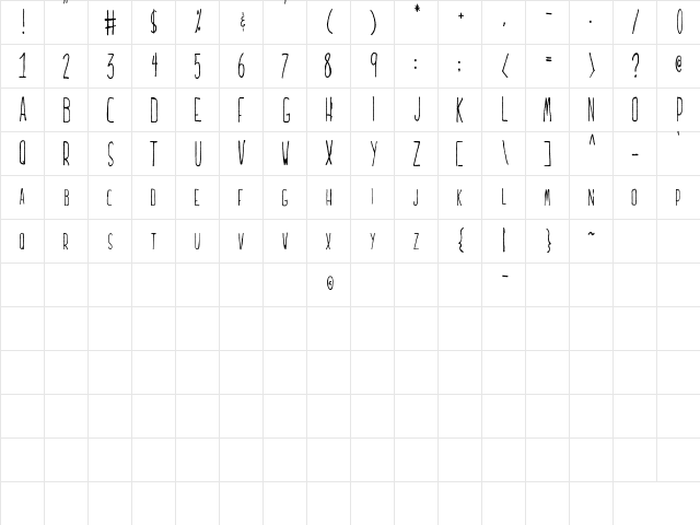 Lucidity Regular  glyph index