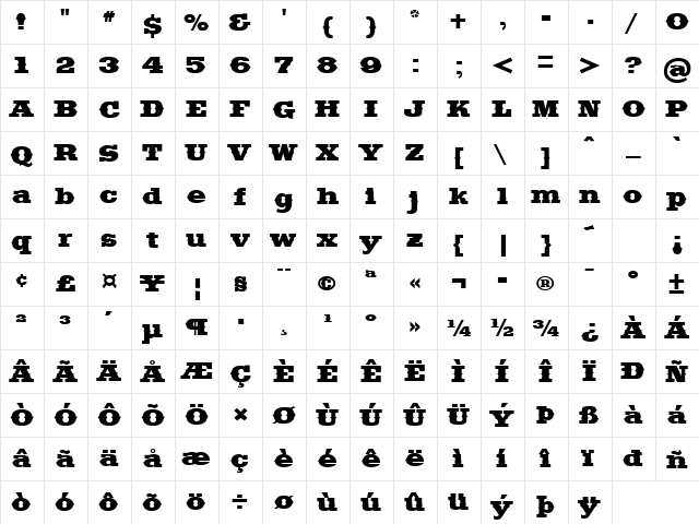 Saddlebag Regular  glyph index