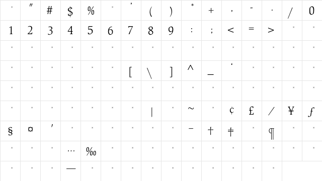BeckenhamLightTab Regular  glyph index