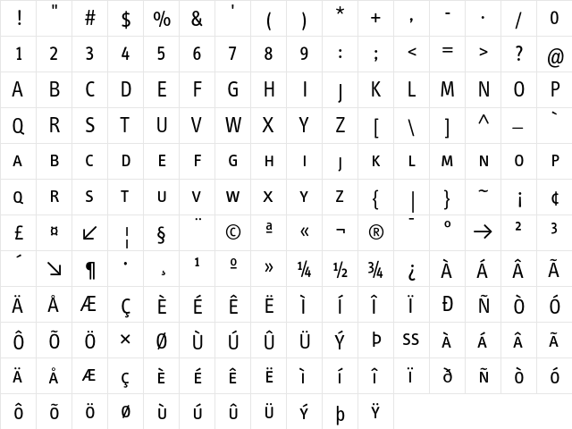 InfoText NormalCaps  glyph index