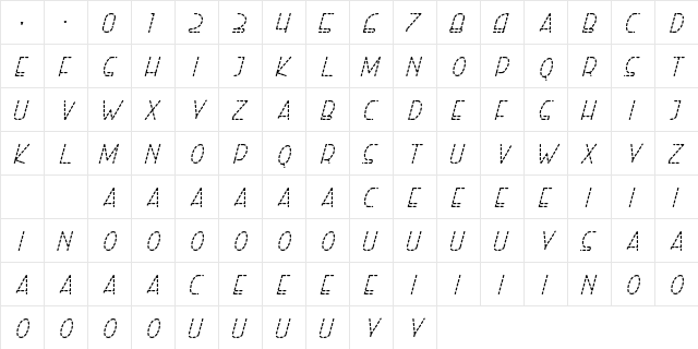 Right Hand RegularItalicDash Regular  glyph index