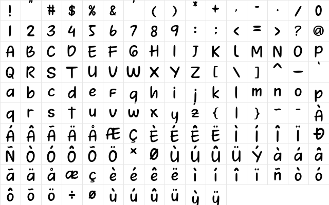 Sanshine Regular  glyph index