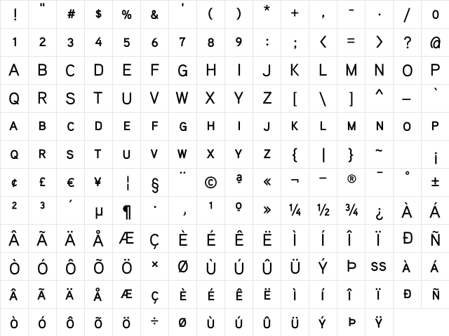 Aaux ProMedium SC Regular  glyph index