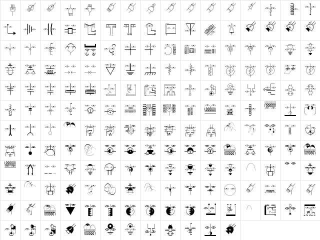 ElectronicFaces Regular  glyph index