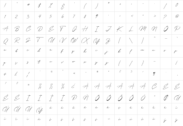 Andellia Davilton Regular  glyph index