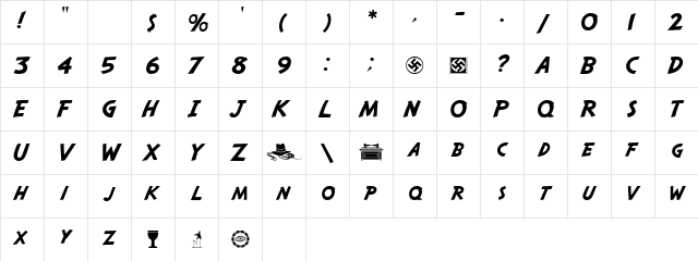 SafariRegular Regular  glyph index