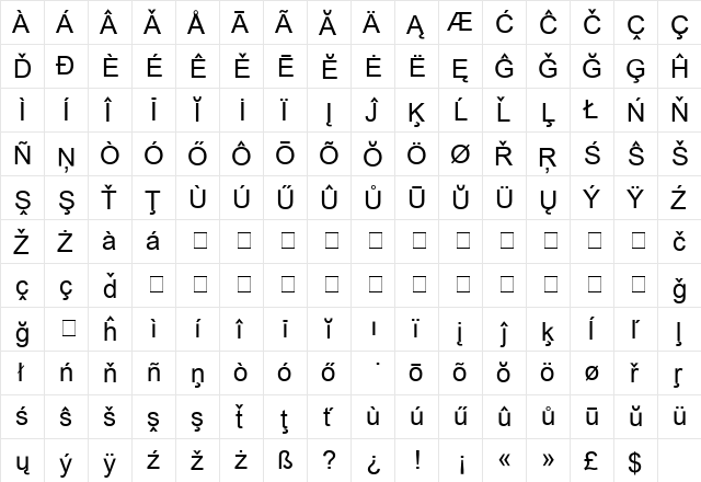 European-SansSerif Regular  glyph index