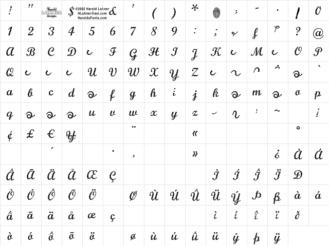 Pearlie DEMO  glyph index