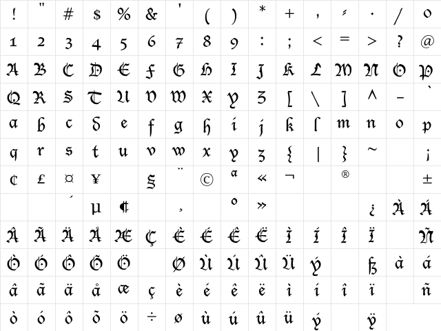 Saintgermain Black Regular  glyph index