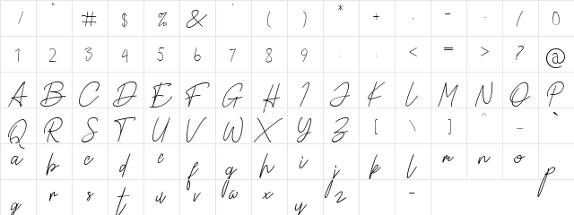 Alamanda Santika Signature Regular  glyph index