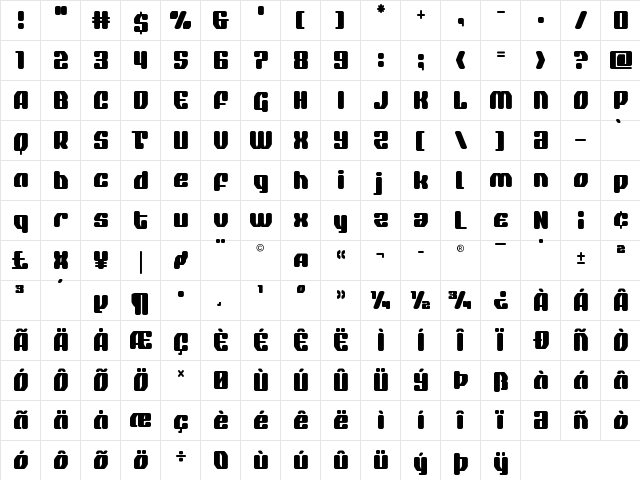 Quasar Pacer Regular  glyph index