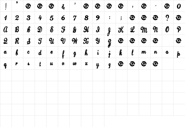 HelloHeyJoe Regular  glyph index