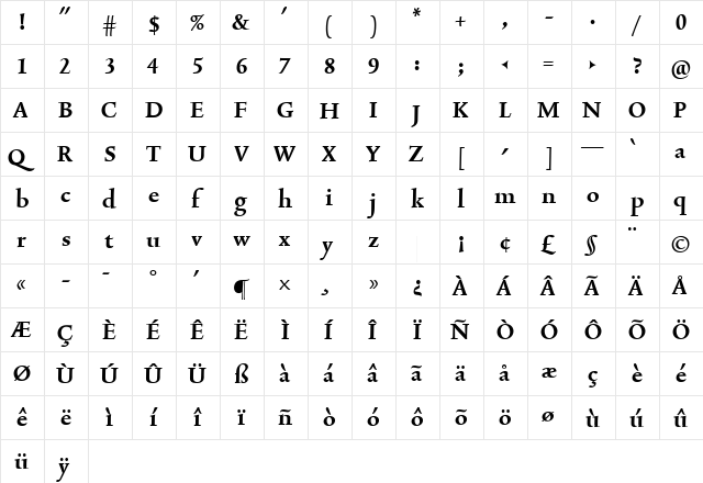 TriniteNo3 Bold  glyph index