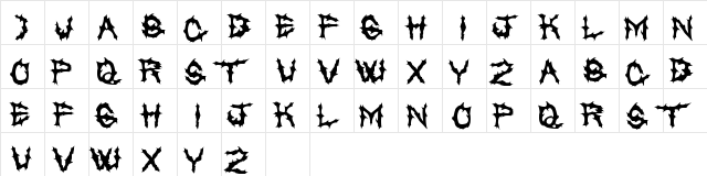 Chased Through The Woods Regular  glyph index