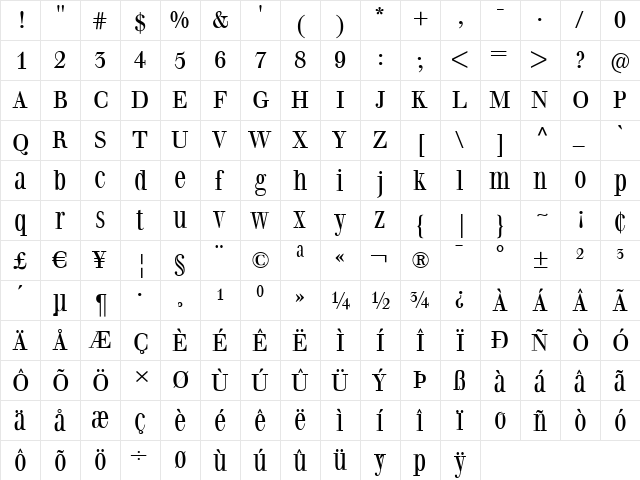 ClassizismAntiqua Regular  glyph index