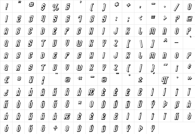 SF Archery Black SC Shaded Oblique  glyph index