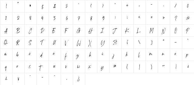 Lestagine Regular  glyph index
