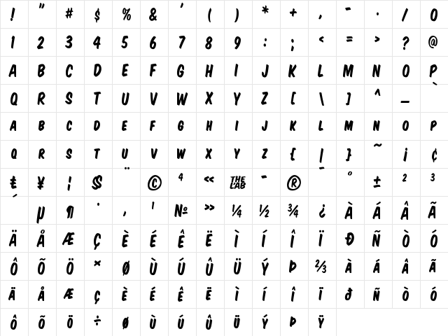 Komika Title - Kaps Regular  glyph index