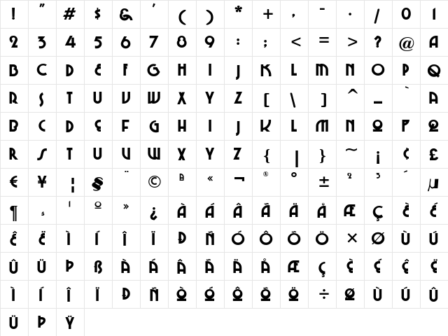 Chi-Town Regular  glyph index