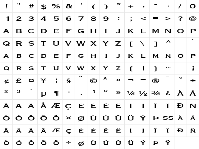 FontFever26 Regular  glyph index