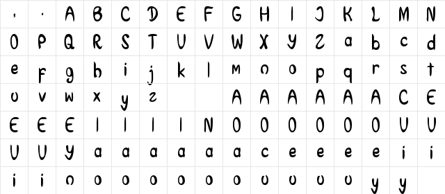Cashfeer Regular  glyph index