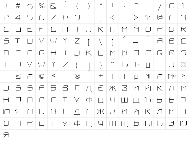 Proun Normal  glyph index