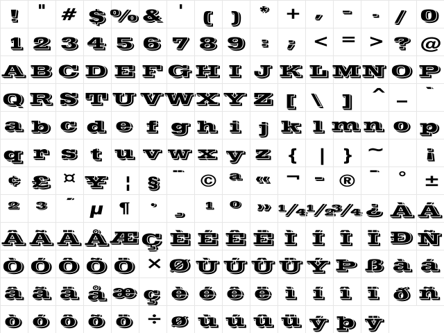 Vinera Wd Regular  glyph index