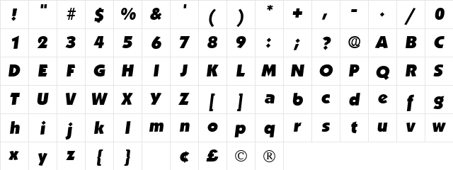 Anakeim Display SSi Italic  glyph index