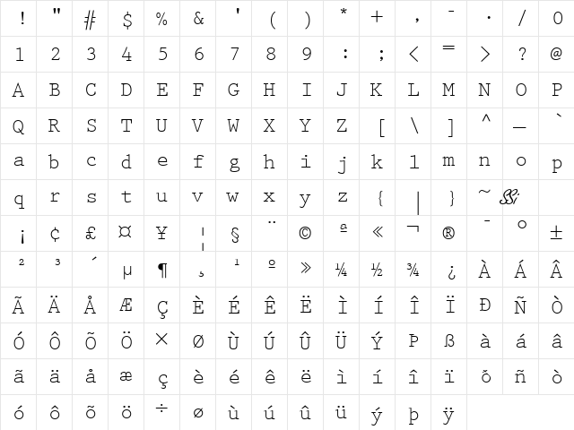 Keyboard Elite SSi Regular  glyph index